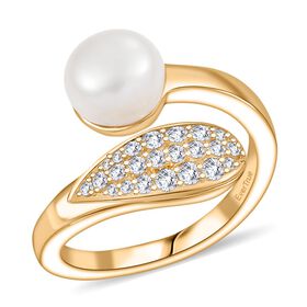 Süßwasser Perle (8-8.4 mm), Weißer Zirkon Ring Messing (Größe 17.00)