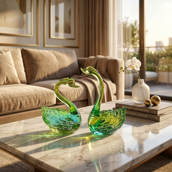 "2pcs set Swan glass ormaments Material:Glass Color:Green Size:5*3*6.5/5*3*10CM"