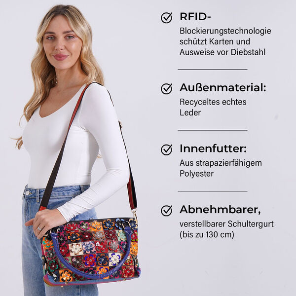 Chaos by Elsie Echtleder Crossbody Tasche mit RFID und Mini-Blitzlampe, Gepr&auml;gtes Krokodil-Muster im Blumen-Quadrat-Design, 36x10,5x21cm image number 3