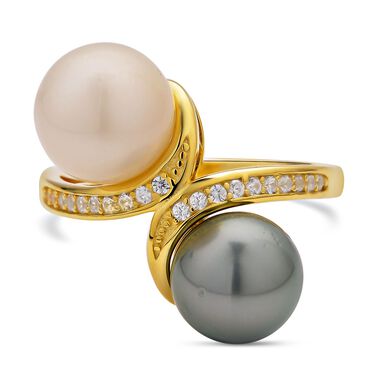 Weiße Südseeperle, Tahiti Perle und Zirkon-Ring, 8-9mm