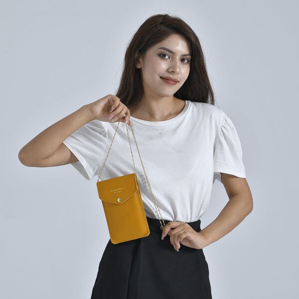 Sencillez - Handy Crossbody Tasche aus 100% echtem Leder mit Sichtfenster, 12x1x18cm, Senfgelb image number 3