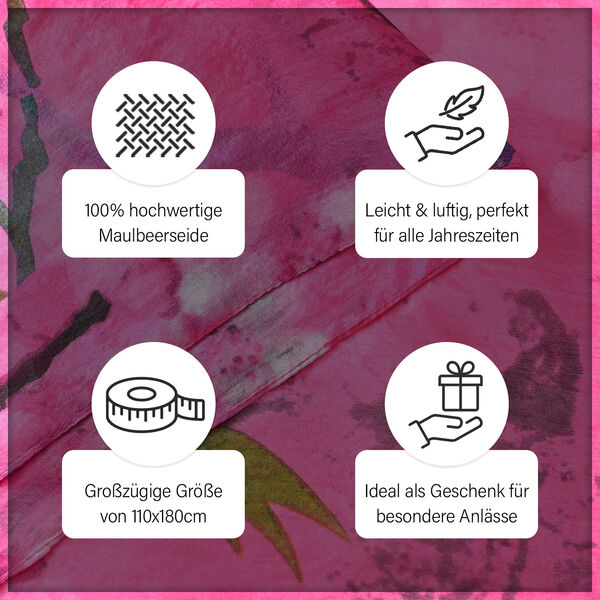 LA MAREY – Satinschal aus Maulbeerseide, Pfirisch-Rosafarben mit Blumenmuster image number 4