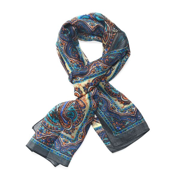 Bedruckter Seidenschal, 48x160cm, Graugr&uuml;n image number 4