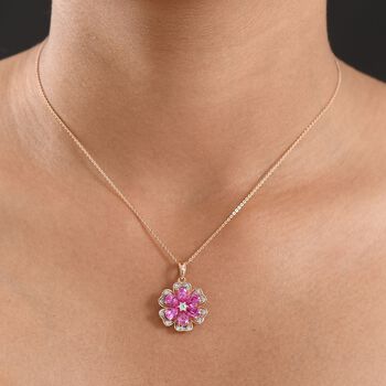 LUXURIANT AAA Labor Rosa Saphir und Moissanit Anh&auml;nger mit 50cm Kette - 0,64 ct.