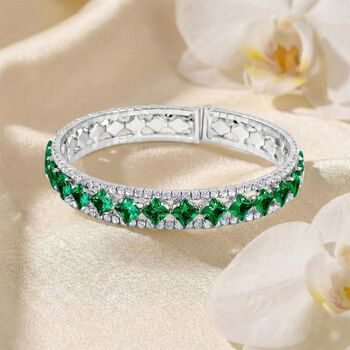 Gr&uuml;ner Zirkonia, Wei&szlig;er Zirkonia Armreif, Flexibles (ca. 18-19 cm) Nickelfreies Messing