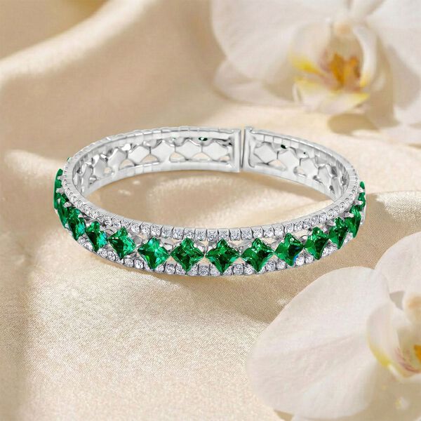 Gr&uuml;ner Zirkonia, Wei&szlig;er Zirkonia Armreif, Flexibles (ca. 18-19 cm) Nickelfreies Messing image number 1