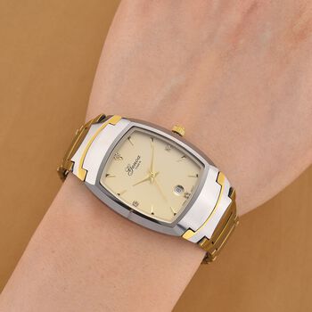 GENOA - Armbanduhr mit Datumsanzeige, Japanische-Uhrwerk mit Wei&szlig;er Kristall, Wolframstahlgeh&auml;use, Reiner Edeslstahl, bicolor