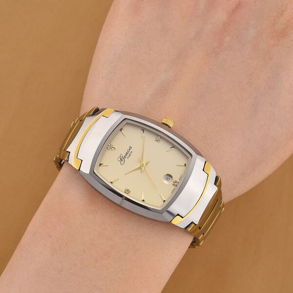 GENOA - Armbanduhr mit Datumsanzeige, Japanische-Uhrwerk mit Wei&szlig;er Kristall, Wolframstahlgeh&auml;use, Reiner Edeslstahl, bicolor image number 2