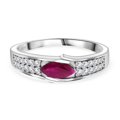 AA Nat&uuml;rlicher Burmesischer-Rubin, Moissanit Ring 925 Silber rhodiniert (Gr&ouml;&szlig;e 19.00) ca. 0.83 ct