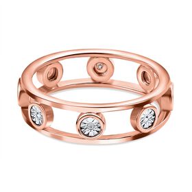 Doppelreihiger Ring mit Weißen Diamanten, 925 Silber 750 Roségold Vermeil (Größe 18.00)