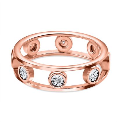 Doppelreihiger Ring mit Wei&szlig;en Diamanten, 925 Silber 750 Ros&eacute;gold Vermeil (Gr&ouml;&szlig;e 18.00)