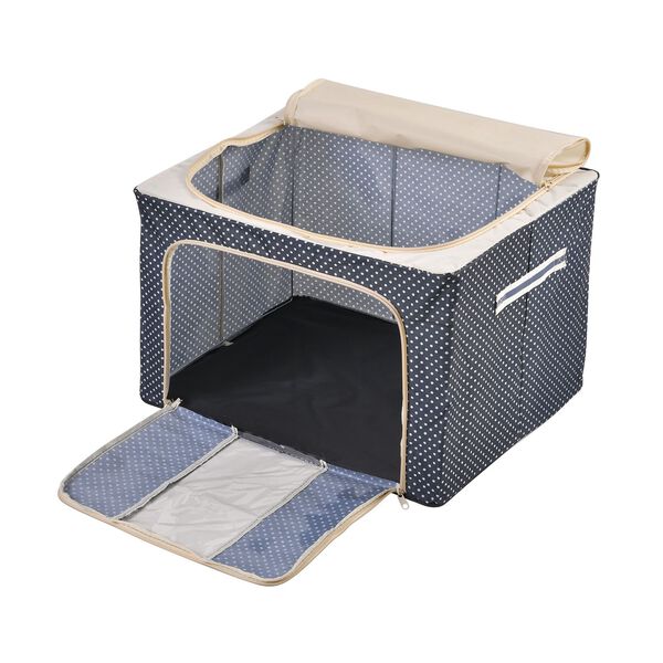 66L Stapelbare Aufbewahrungsbox mit Metallrahmen, Blaues Punkte Muster image number 5