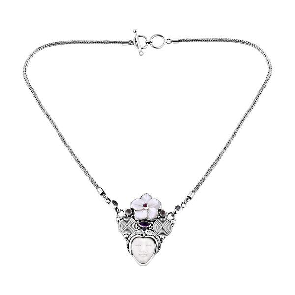 Sajen Silver- Ochse Knochen und Multi-Edelstein-Halskette, 50cm image number 0