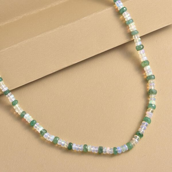 Nat&uuml;rliche, &auml;thiopische Opal und Kagem sambische Smaragd-Halskette, ca. 50 cm, 925 Silber ca. 42.00 ct image number 3