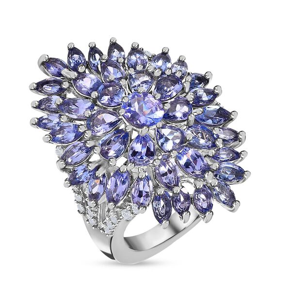 Tansanit und Zirkon Cluster Cocktail Ring - 5,15 ct. image number 4
