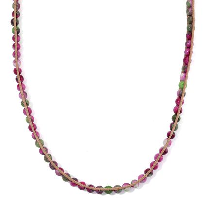 Fuchsia-gr&uuml;ner Regenblumen-Yuhua-Quarzit Halskette, flexibel (ca. 42 cm), ca. 80.00 ct