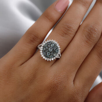 Alexandrit und Zirkon Ring 925 Silber platiniert  ca. 1,95 ct