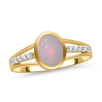Nat&uuml;rlicher, &auml;thiopischer Opal und wei&szlig;er Zirkon-Ring, 925 Silber vergoldet (Gr&ouml;&szlig;e 16.00) ca. 1,05 ct