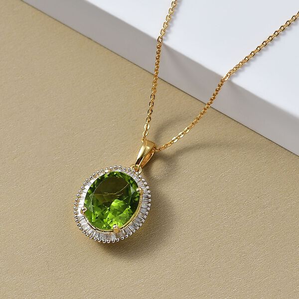 DAS GRößTE PERIDOT ANGEBOT DES JAHRES - D'Joy AAA Peridot, Weißer Diamant Schmuckset ca. 50 cm 925 Silber 750 Gelbgold Vermeil ca. 5.36 ct image number 1