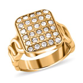 Weißer Kristall Ring, Edelstahl (Größe 16.00), goldfarben