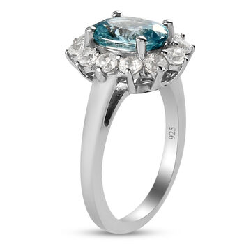 Blauer und Wei&szlig;er Zirkon Ring 925 Silber platiniert
