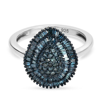 Blauer Diamant Ring 925 Silber platiniert (Gr&ouml;&szlig;e 16.00) ca. 0,50 ct