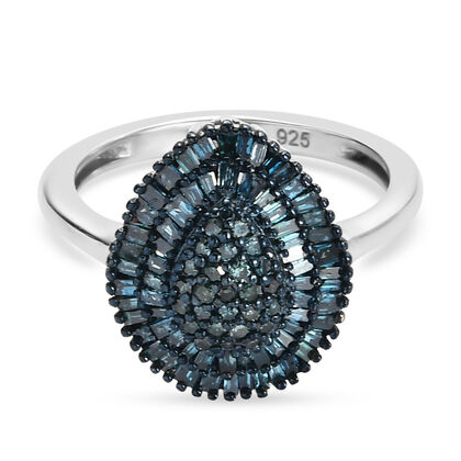 Blauer Diamant Ring 925 Silber platiniert (Größe 16.00) ca. 0,50 ct