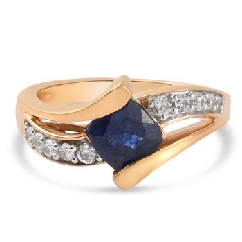 Masoala Saphir und Zirkon-Ring, (Fissure gef&uuml;llt), 925 Silber vergoldet (Gr&ouml;&szlig;e 16.00) ca. 1,77 ct