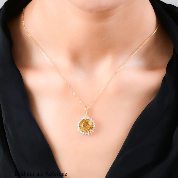 Citrin und Zirkon Halo Anh&auml;nger mit Kette in Silber image number 2