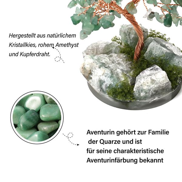 Handgefertigter Aventurin-Kristallbaum aus Kupferdraht, 8&times;12 cm, Gr&uuml;n image number 2