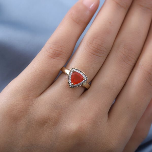 Purpurroter Feuer Opal und Zirkon Solit&auml;r Ring 925 Silber Vermeil