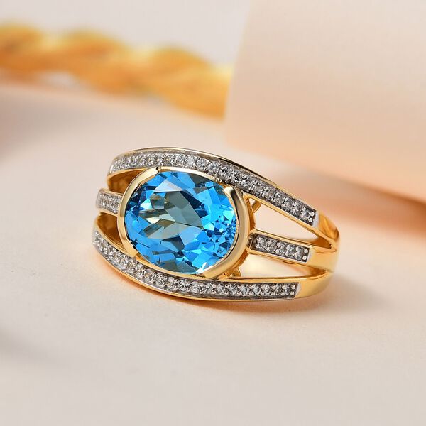 Schweizer Blautopas und Zirkon Ring - 4,40 ct. image number 1