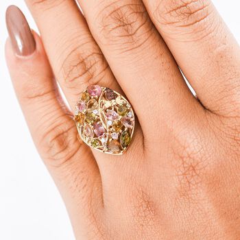 GP Italienische Garten Kollektion - AA Mehrfarbiger-Turmalin Ring, 925 Silber 750 Gelbgold Vermeil (Gr&ouml;&szlig;e 19.00) ca. 2.70 ct