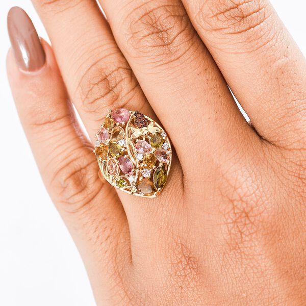GP Italienische Garten Kollektion - AA Mehrfarbiger-Turmalin Ring, 925 Silber 750 Gelbgold Vermeil (Gr&ouml;&szlig;e 19.00) ca. 2.70 ct image number 3