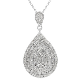 Diamant Teardrop Anh&auml;nger mit Kette ca. 50 cm 925 Silber platiniert 1.05 ct