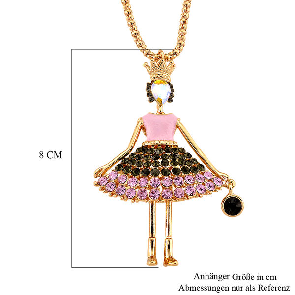 Mehrfarbiger Kristall Ballerina Anh&auml;nger mit Kette ca. 63.5 cm + 5 cm Extender, Legierung emailliert, Legierung Gelb image number 6