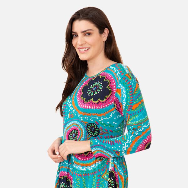 TAMSY Damen bedrucktes Midikleid, Gr&ouml;&szlig;e 38, Blau image number 5