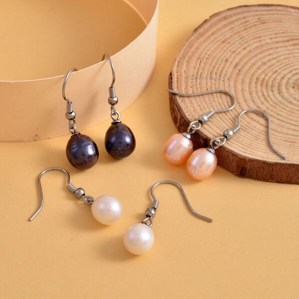 3er Set - Mehrfarbiges S&uuml;&szlig;wasser Perlen-Ohrring Edelstahl image number 2