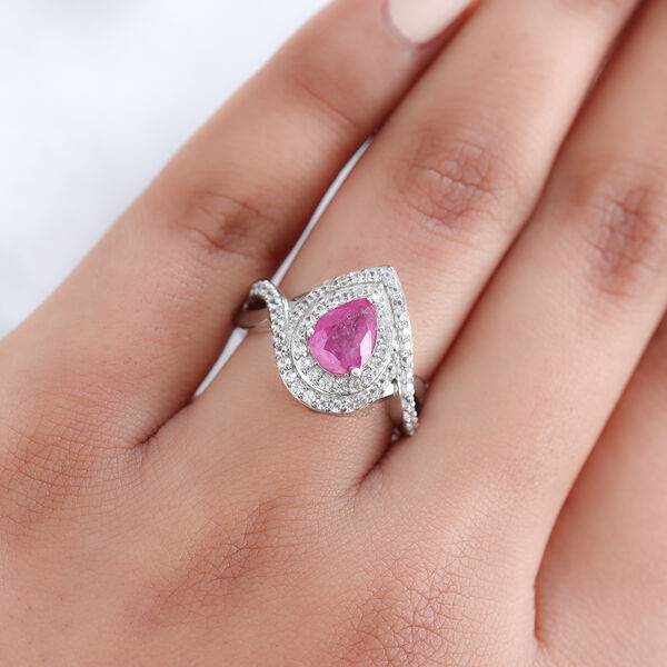 Premium Ilakaka Rosa Saphir und Zirkon Halo Ring, 925 Silber platiniert, 2,21 ct. image number 3