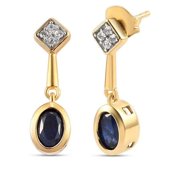 Masoala Saphir und wei&szlig;e Zirkon-Ohrringe, (Fissure gef&uuml;llt), 925 Silber, vergoldet ca. 2,64 ct image number 4