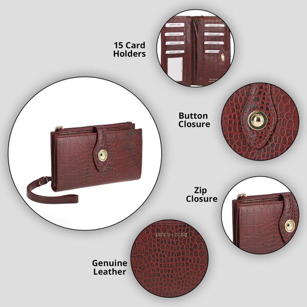 Echtleder Brieftasche mit Kroko-Prägung und RFID-Schutz, weinfarben image number 2