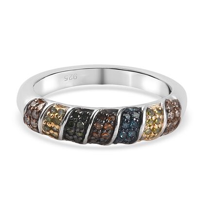 Mehrfarbig Diamant Band Ring 925 Silber platiniert (Größe 20.00) ca. 0,33 ct