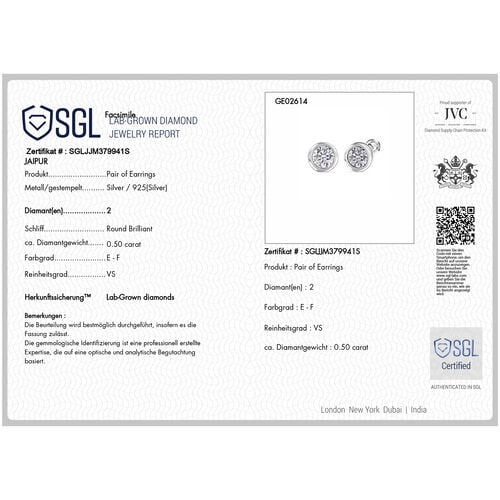 LUXURIANT DIAMOND - Lab Grown Diamant VS-EF SGL zertifiziert Ohrringe 925 Silber rhodiniert ca. 0,50 ct. image number 6