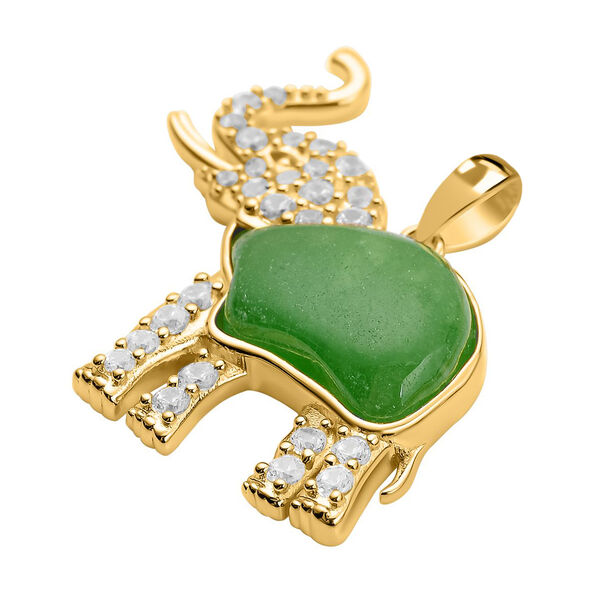 Grüne Jade, Weißer Zirkon Anhänger 925 Silber vergoldet ca. 5.12 ct image number 4