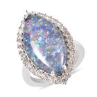 Boulder Opal Marquise Schnitt und Zirkon Ring 925 Silber Rhodium-Überzug image number 0