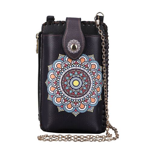 Boho Stil Crossbody Handytasche, Mandala-Muster, 18x10,5 cm, dunkelblau image number 0