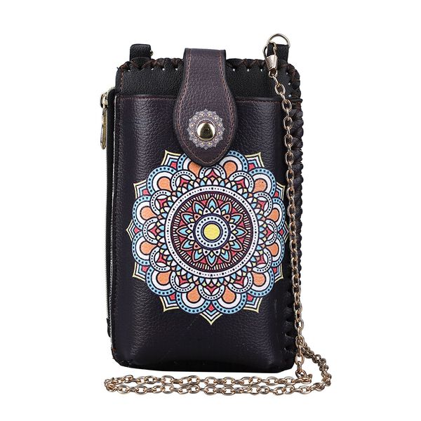 Boho Stil Crossbody Handytasche, Mandala-Muster, 18x10,5 cm, dunkelblau