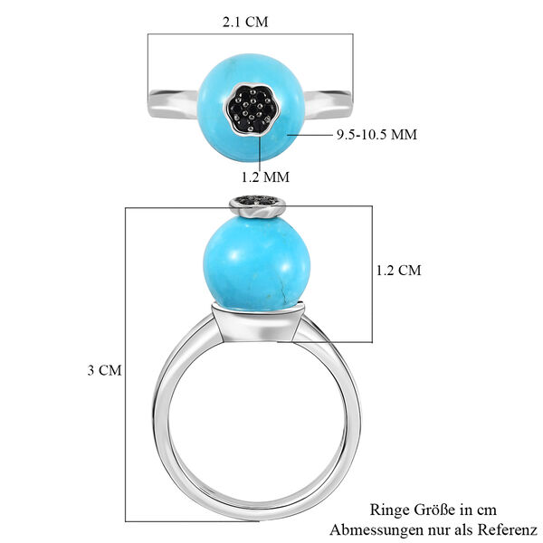Natürlicher Sleeping Beauty Türkis und Schwarzer Spinell Ring 925 Silber Platin-Überzug image number 7