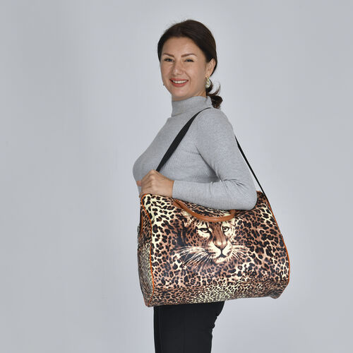 Reisetasche mit Leopardenmuster, Größe 43x20x38 cm, Braun image number 1