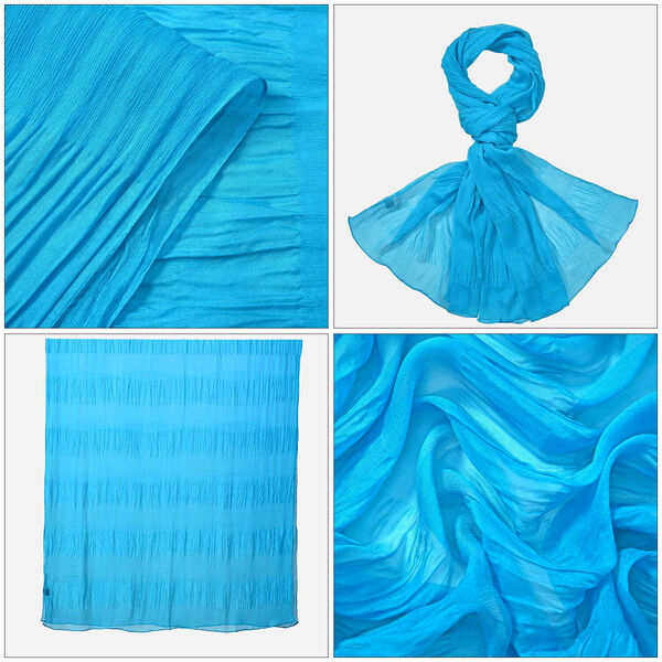 LA MAREY - 100% Maulbeeren-Seidenschal, Chiffon, 60x170 cm, Blau-Türkis image number 4
